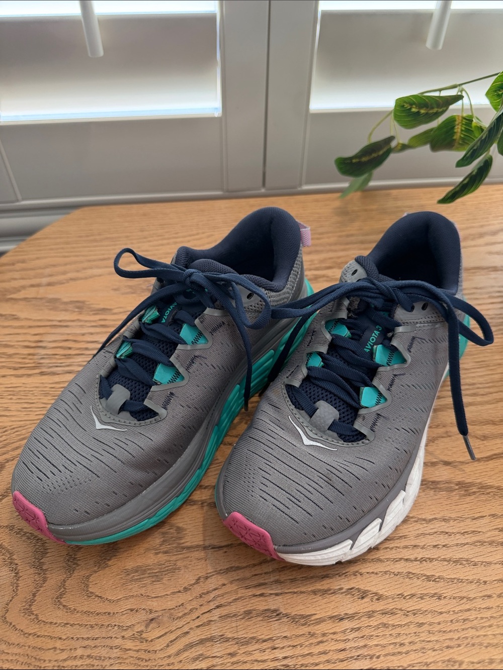 Hoka Women’s Gray Athletic Running Shoes with Teal Accents 6.5